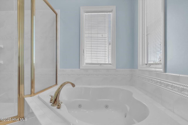 3720 Island Dr, North Topsail Beach, NC 28460 - full bath with a shower with shower door and a whirlpool tub