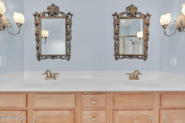 3720 Island Dr, North Topsail Beach, NC 28460 - full bath with a sink, a shower with door, and double vanity
