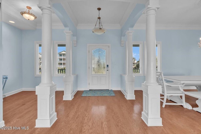 3720 Island Dr, North Topsail Beach, NC 28460 - entrance foyer with baseboards, ornamental molding, and wood finished floors