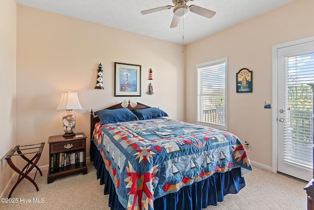 48 Wilmington St, Ocean Isle Beach, NC 28469 - bedroom with light carpet, multiple windows, access to outside, and ceiling fan