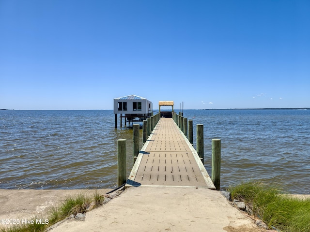 dock area with a water view