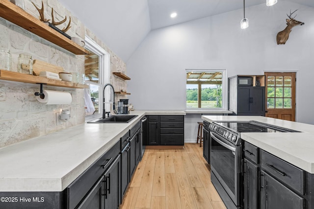 500 Tomahawk Rd, Maple Hill, NC 28454 - kitchen with appliances with stainless steel finishes, open shelves, a sink, decorative backsplash, and healthy amount of natural light