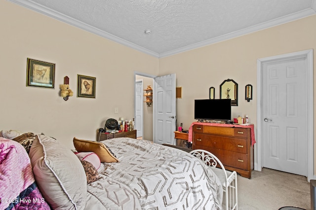3332 Belt Rd, Castle Hayne, NC 28429 - bedroom featuring crown molding, light colored carpet, and a textured ceiling