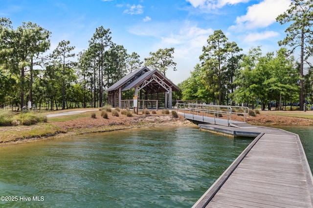 dock featuring a gazebo and a water view