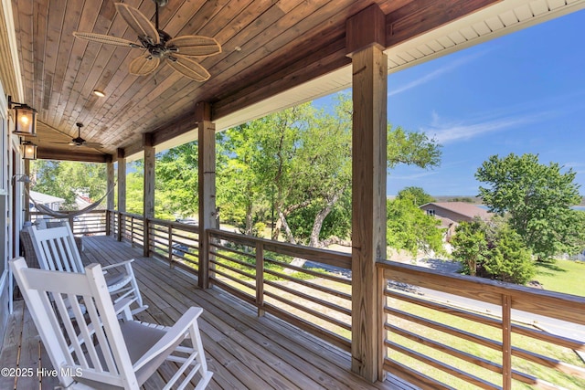 wooden deck with ceiling fan