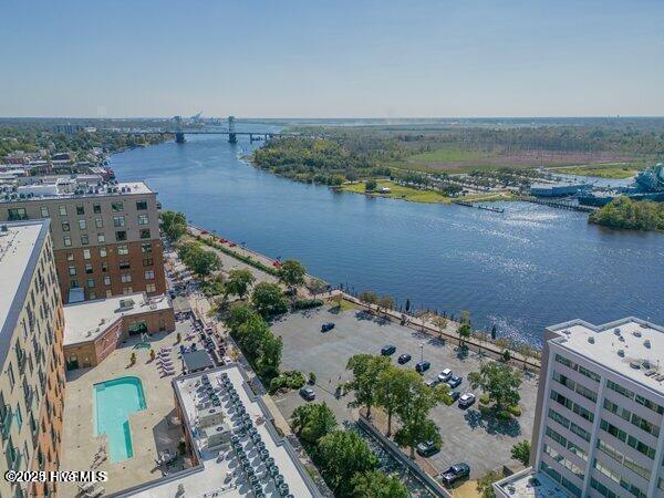 14 Grace St Unit 910, Wilmington, NC 28401 - bird's eye view of a nearby body of water, a notable bridge, and a pool area