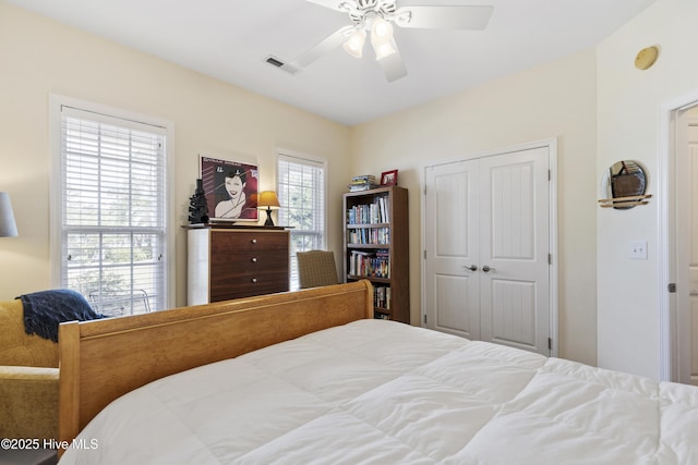 3733 Winstead Cir, Southport, NC 28461 - bedroom with visible vents, ceiling fan, and a closet