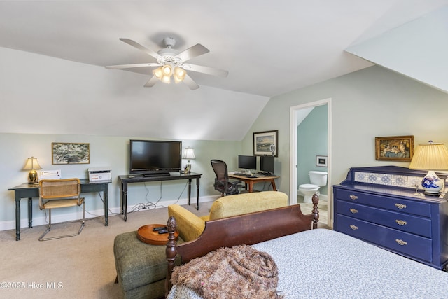 3733 Winstead Cir, Southport, NC 28461 - bedroom with baseboards, carpet flooring, a ceiling fan, and vaulted ceiling