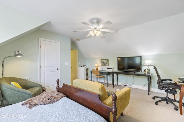 3733 Winstead Cir, Southport, NC 28461 - bedroom with carpet, a ceiling fan, baseboards, lofted ceiling, and visible vents