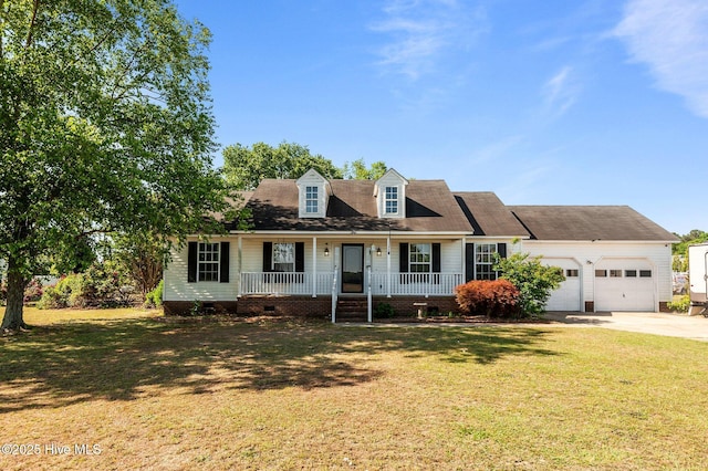 5065 Chris Rd, Bailey, NC 27807 - new england style home with a garage, a front lawn, crawl space, concrete driveway, and a porch