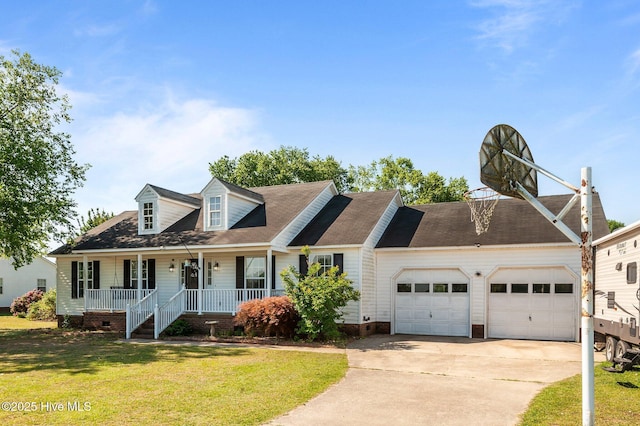 5065 Chris Rd, Bailey, NC 27807 - cape cod-style house with a garage, a front yard, crawl space, covered porch, and driveway