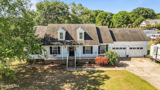 5065 Chris Rd, Bailey, NC 27807 - cape cod house featuring a garage, covered porch, driveway, and crawl space