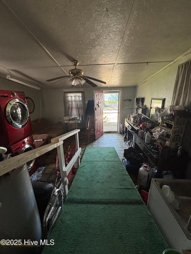 interior space featuring a ceiling fan