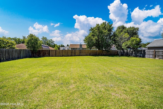 view of yard with a fenced backyard