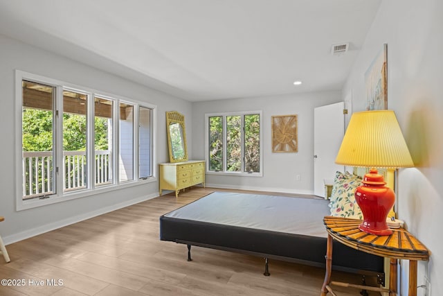 sitting room featuring recessed lighting, baseboards, visible vents, and wood finished floors
