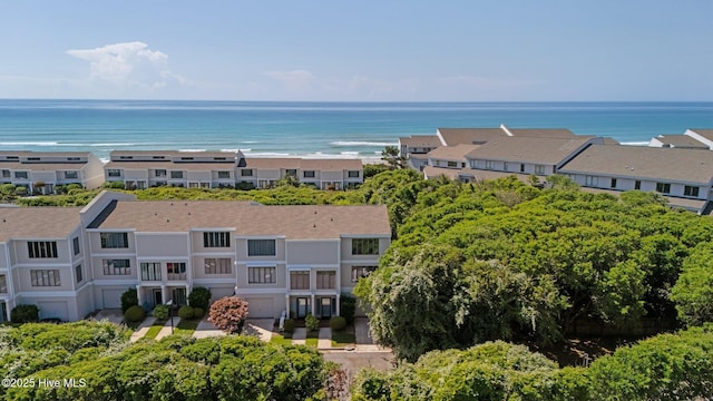 aerial view with a water view and a residential view