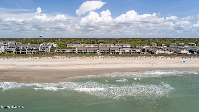 bird's eye view with a view of the beach and a water view
