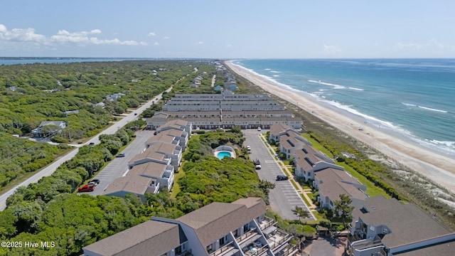 aerial view featuring a beach view and a water view
