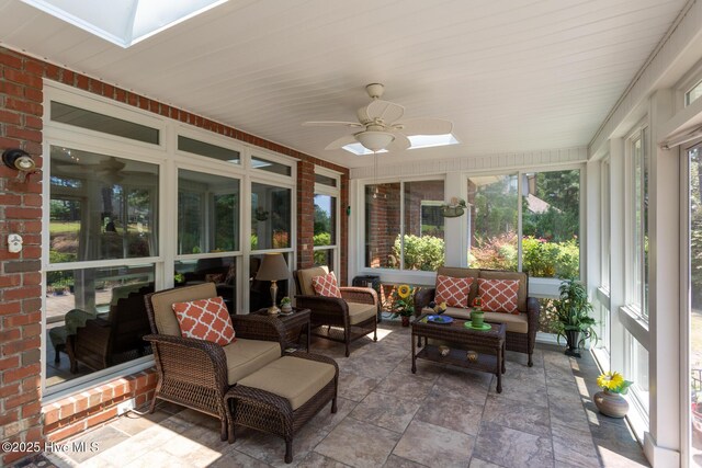 84 Deerwood Ln, Pinehurst, NC 28374 - sunroom featuring a skylight, a ceiling fan, and a healthy amount of sunlight