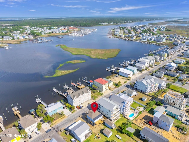bird's eye view featuring a water view