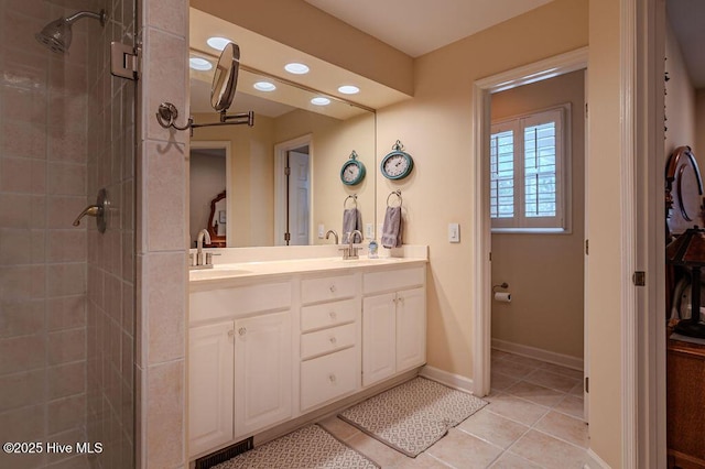 920 Diamondhead Dr S, Pinehurst, NC 28374 - full bath featuring double vanity, tile patterned floors, a sink, and a stall shower