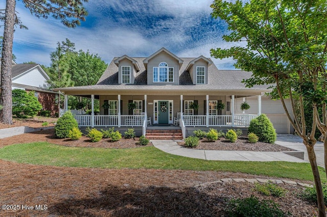 920 Diamondhead Dr S, Pinehurst, NC 28374 - view of front of house with a garage, a shingled roof, and a porch