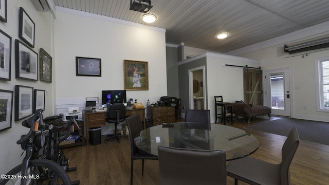 1914 Howard Ave, Tarboro, NC 27886 - dining space featuring a barn door, wood ceiling, and wood finished floors