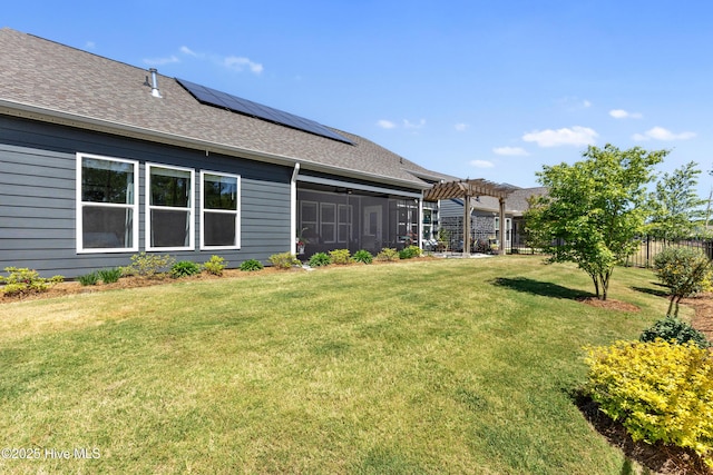 view of yard with fence and a pergola