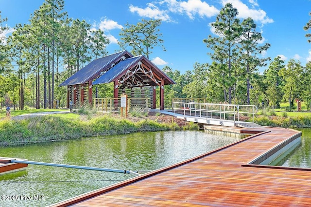 dock area featuring a water view