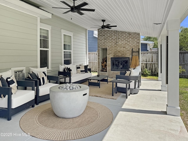 7845 Champlain Dr, Wilmington, NC 28412 - view of patio / terrace featuring ceiling fan, outdoor lounge area, and fence