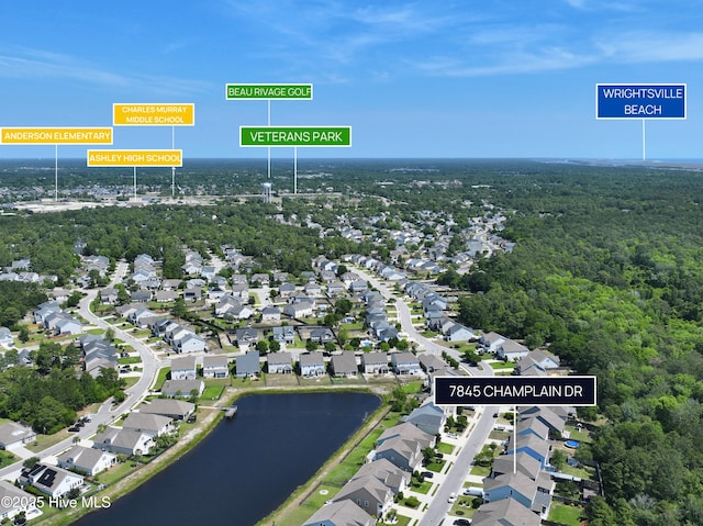 7845 Champlain Dr, Wilmington, NC 28412 - bird's eye view with a water view and a residential view