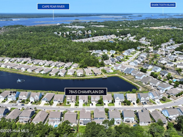 7845 Champlain Dr, Wilmington, NC 28412 - bird's eye view featuring a water view and a residential view