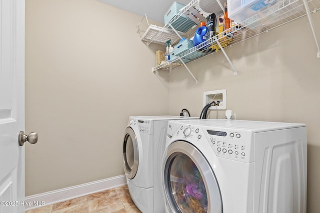 laundry area with laundry area, baseboards, and separate washer and dryer