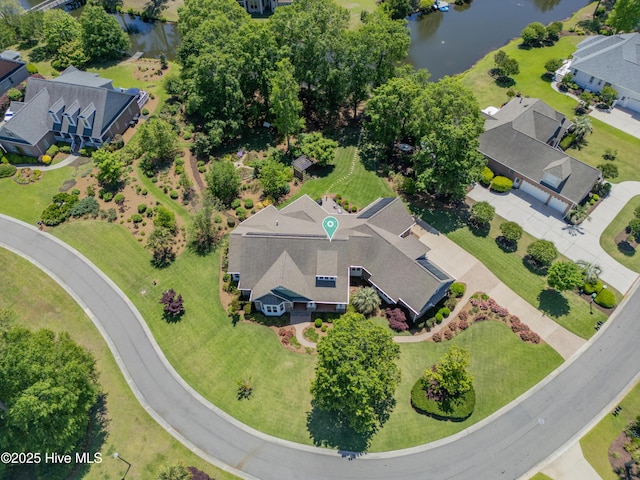 aerial view with a water view