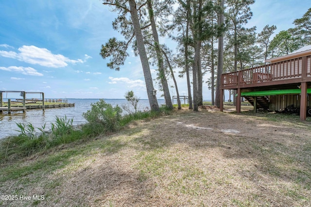 966 W Island View Rd, Bath, NC 27808 - view of yard featuring a deck with water view and a boat dock