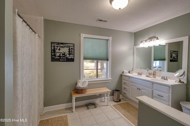 966 W Island View Rd, Bath, NC 27808 - full bathroom with visible vents, a sink, a textured ceiling, and double vanity