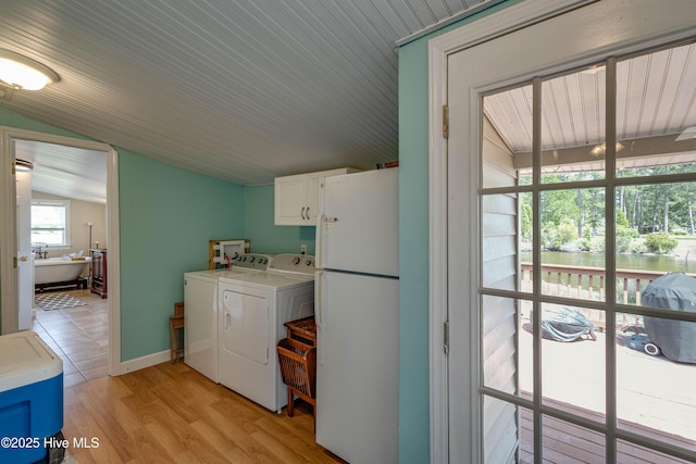 966 W Island View Rd, Bath, NC 27808 - washroom with a water view, cabinet space, independent washer and dryer, and light wood finished floors