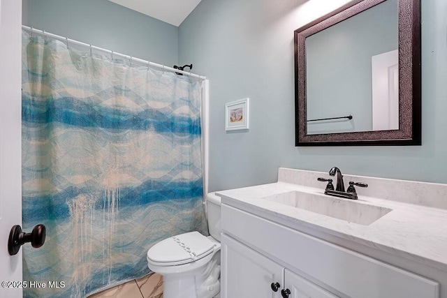 102 SW 8th St, Oak Island, NC 28465 - bathroom featuring vanity, a shower with shower curtain, and toilet