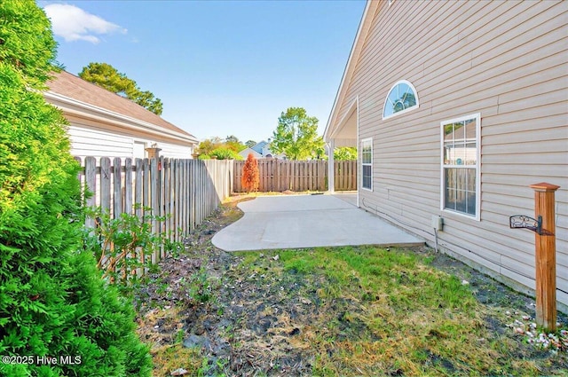 view of yard with a fenced backyard and a patio area