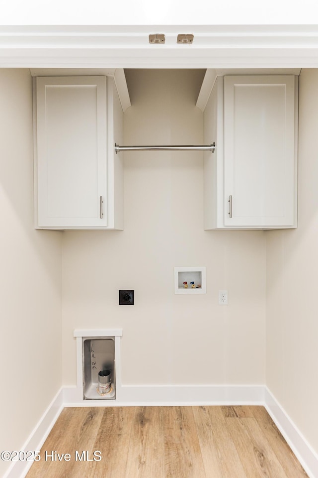 laundry room with electric dryer hookup, baseboards, washer hookup, and light wood-type flooring