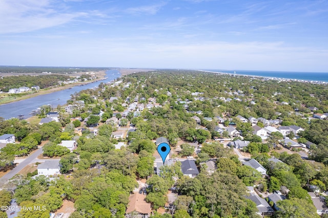 aerial view with a residential view and a water view
