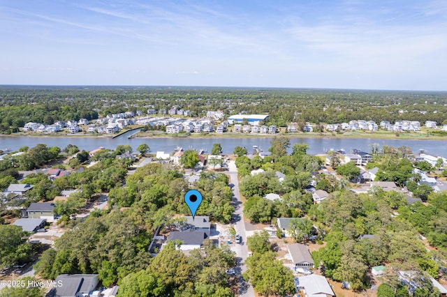 bird's eye view with a water view and a residential view