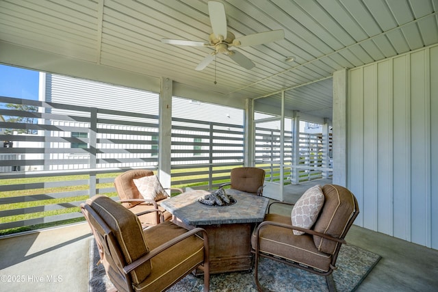 305 Ivy Ln, Carolina Beach, NC 28428 - sunroom with a ceiling fan, outdoor dining space, and healthy amount of natural light