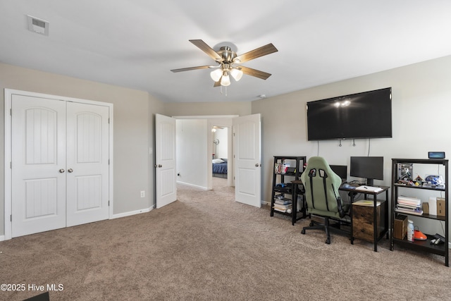 507 Romper Rd, Sneads Ferry, NC 28460 - office space featuring visible vents, carpet flooring, baseboards, and ceiling fan