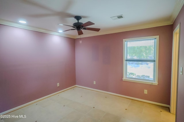 121 NW 1st St, Oak Island, NC 28465 - unfurnished room with visible vents, crown molding, and ceiling fan