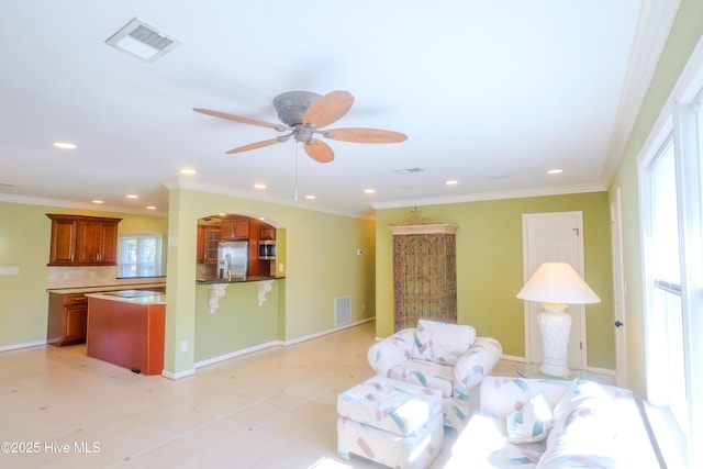 121 NW 1st St, Oak Island, NC 28465 - living area featuring recessed lighting, ceiling fan, and visible vents