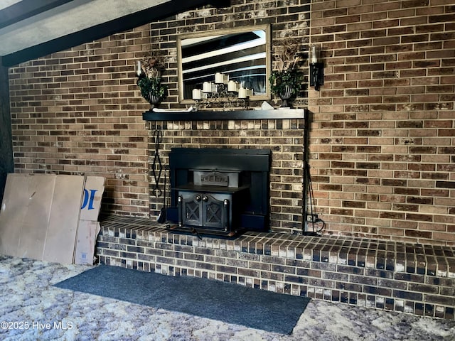 room details featuring a wood stove