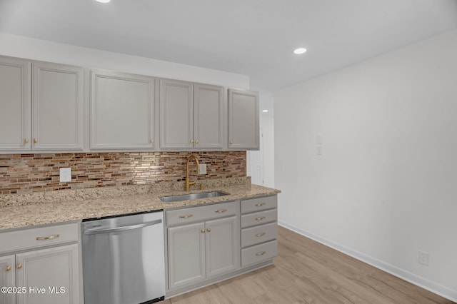 811 Crawford St, Goldsboro, NC 27530 - kitchen featuring a sink, dishwasher, baseboards, light wood-type flooring, and backsplash