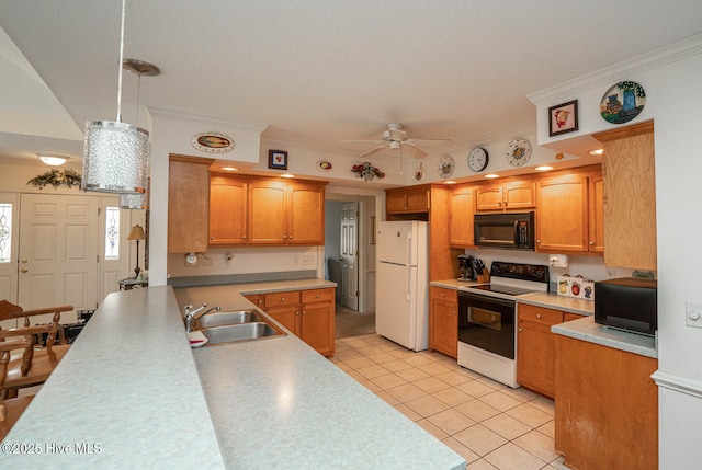 1071 Ridge Walk Way NW, Calabash, NC 28467 - kitchen featuring freestanding refrigerator, black microwave, range with electric stovetop, and a sink