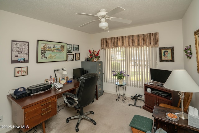 1071 Ridge Walk Way NW, Calabash, NC 28467 - home office with a textured ceiling, ceiling fan, and carpet floors